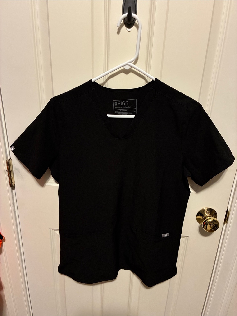 Figs Black V-Neck Medical Scrub Top